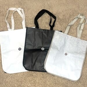 Set of 3 Lululemon Large Shoppers in Black, White & Gray with/Logos